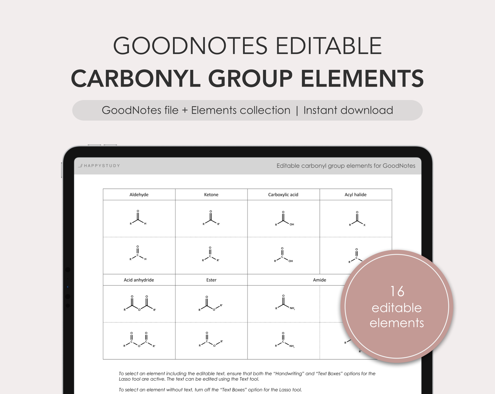 GoodNotes editable carbonyl group elements