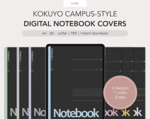 Kokuyo Campus-style digital notebook covers (dark)