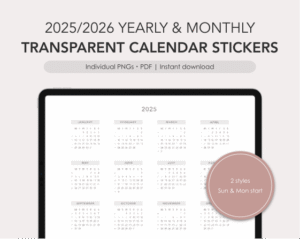 2025/26 Transparent calendar stickers