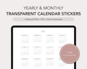 Transparent 2026/27 calendar stickers