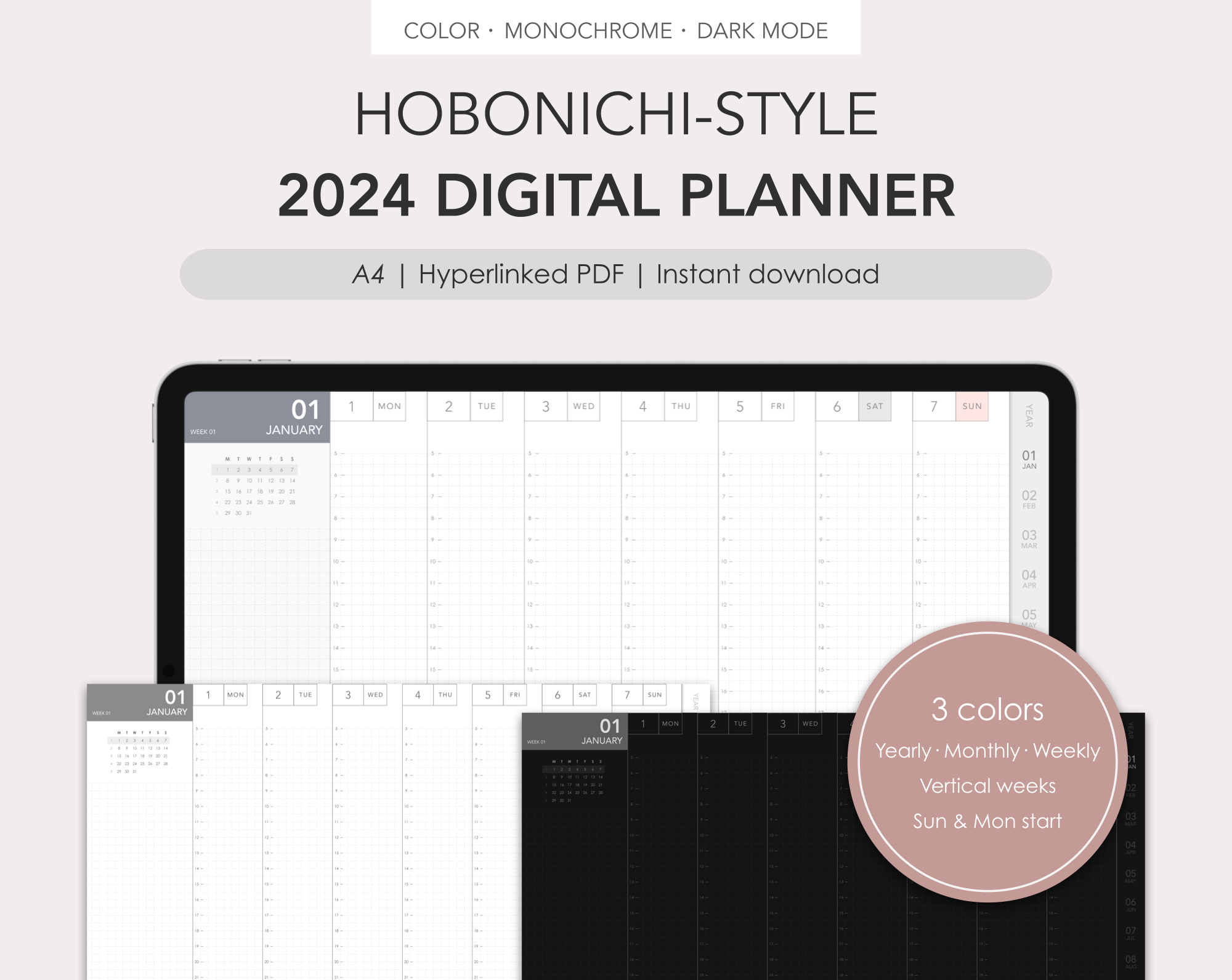 Digital Hobonichi Cousin 2024 Digital Calendar, Bookmarked PDF for