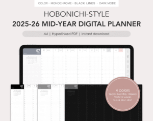 [SAMPLE] Hobonichi-style 2025-2026 mid-year digital planner